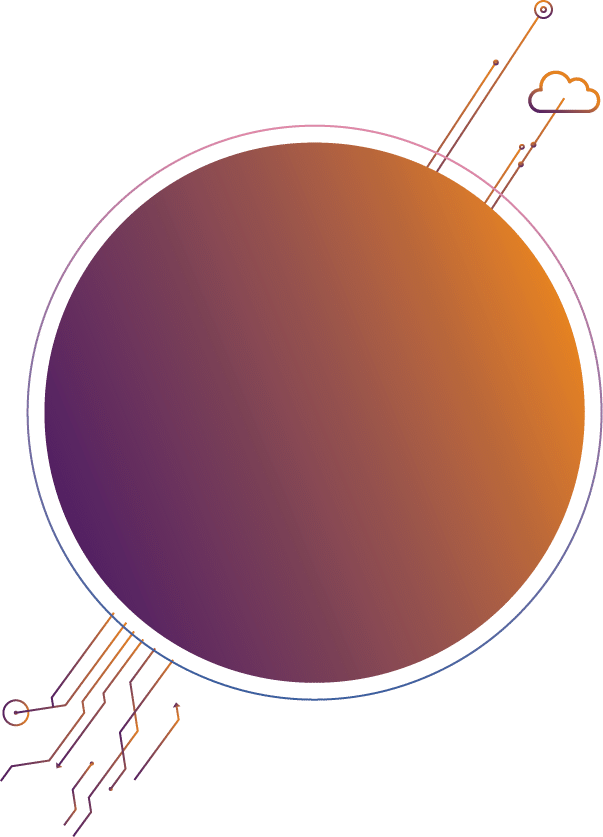 a circular object with a purple and orange circle, symbol für digitalisierung