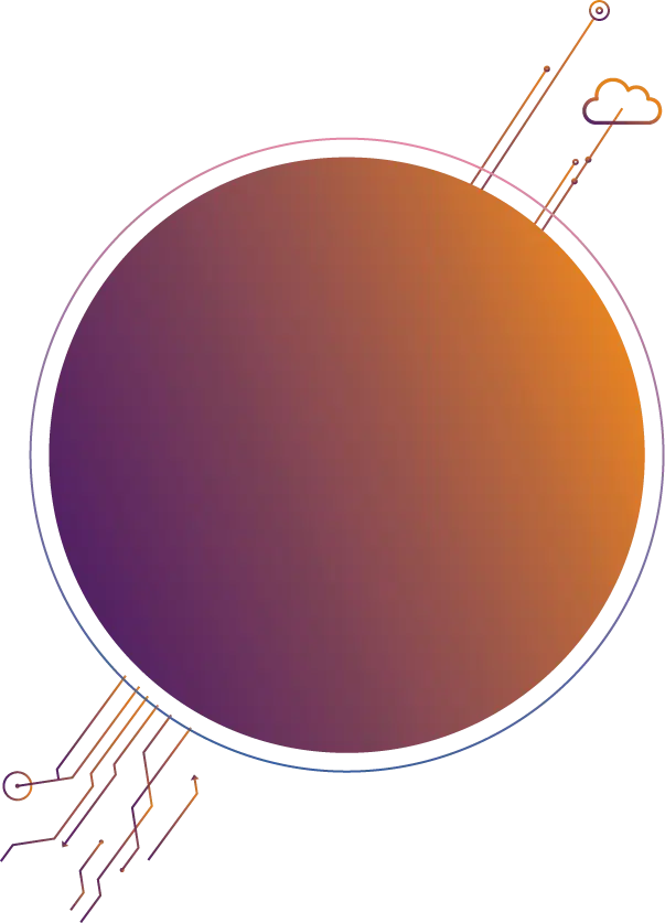 a circular object with a purple and orange circle, symbol für digitalisierung