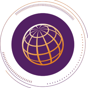 a globe in a purple circle, symbol für digitalisierung