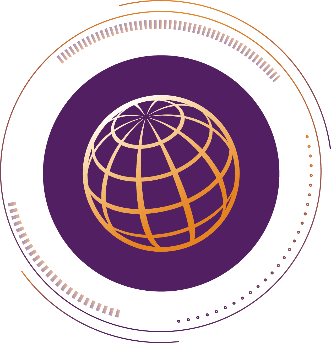 a globe in a purple circle, symbol für digitalisierung