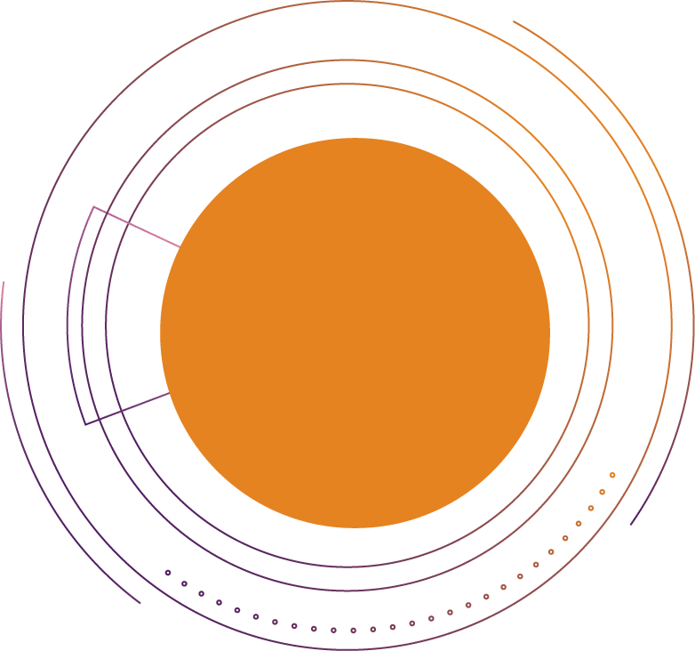 a orange circle with purple lines als Symbolbild für Softwareanalyse und Migraton